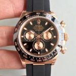 Perfect Replica Noob Factory Rolex Daytona 4130  40mm Men's Watch - Black Dial Rose Gold Case